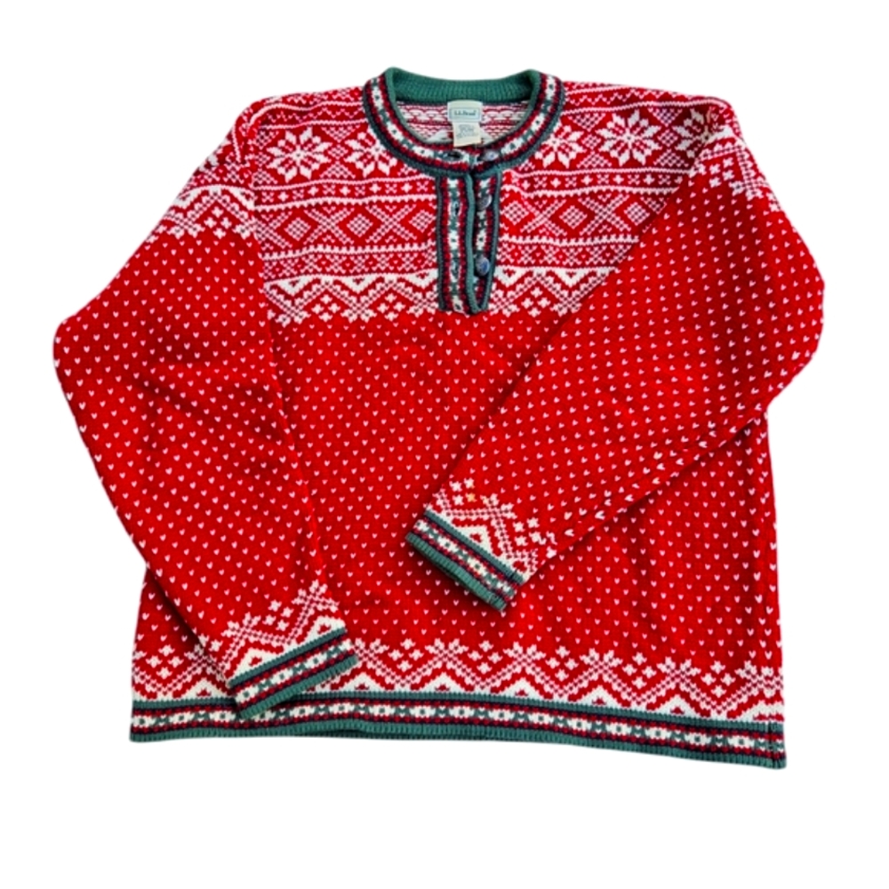 LL Bean Women’s Vntg Ski Sweater Snowflake Christmas Cotton Md Australia Nordic
